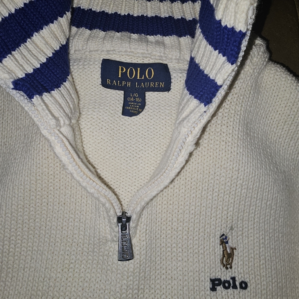 Polo Ralph Lauren Boys L 14-16 Half Zip Ivory With Pouch Great Condition $50obo